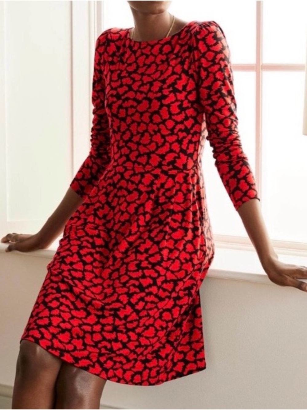 Boden Francesca Red and Black Printed Long Sleeve Dress